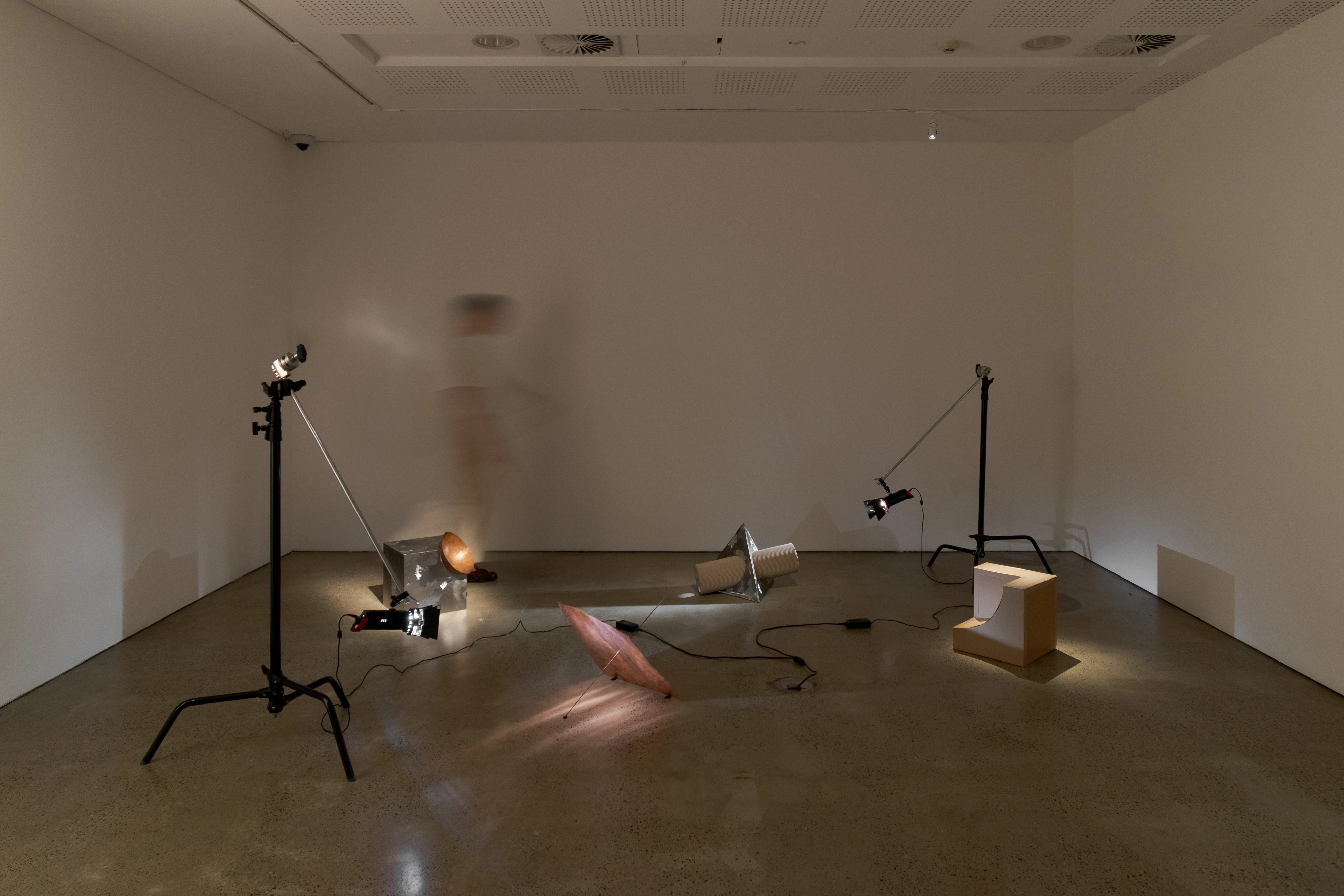 Three fragments of a passport installed off a wall